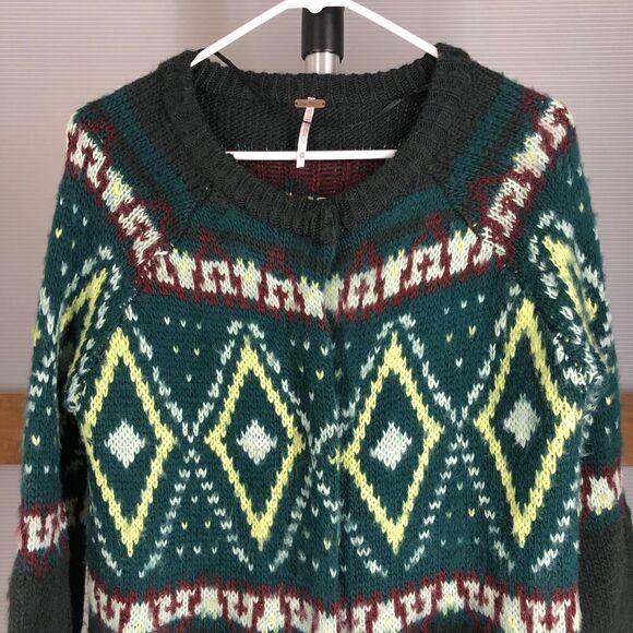 Free PEOPLE Frosted Fair Isle Mohair Wool Snap Button Midi Knit Cardigan‎ XS - Picture 4 of 11